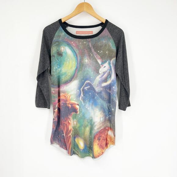 ModCloth Celestial Unicorn Galaxy Print Raglan Tee Size Small - Picture 1 of 5